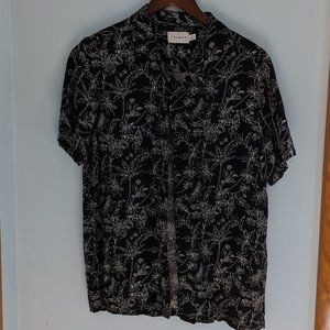 Topman Short Sleeve Button Down Casual Black Floral Pattern - Size M